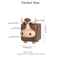 Handcrafted Black Walnut Wood Cow Pencil Holder