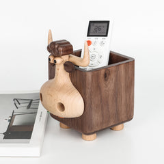 Handcrafted Black Walnut Wood Cow Pencil Holder