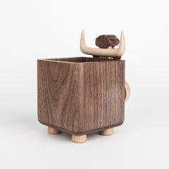 Handcrafted Black Walnut Wood Cow Pencil Holder