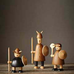 Handcrafted Viking Wooden Figurine Set