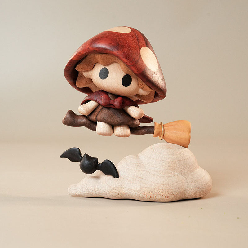 Handcrafted Flying Mushroom Witch Wooden Ornament