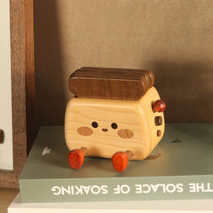 Handcrafted Toaster-Shaped Wooden Coaster Set