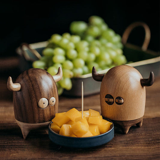 Cute Bull Monster Solid Wood Toothpick Holder