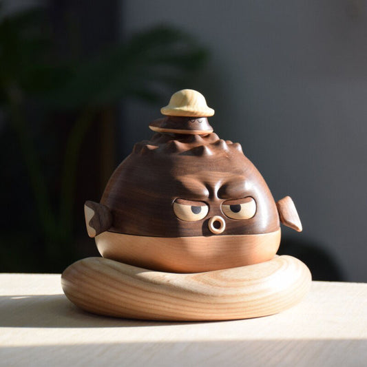 Handcrafted Pufferfish-Shaped Wooden Storage Box