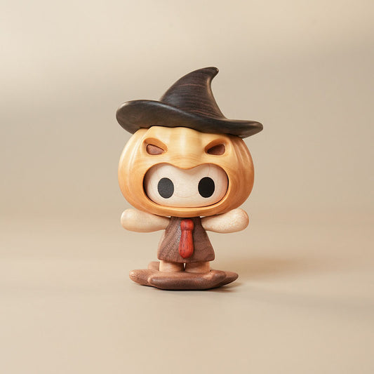 Handcrafted Pumpkin Witch Doll Solid Wood Ornament
