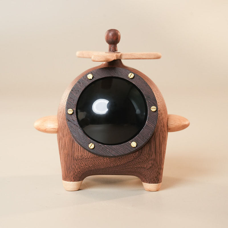 Handcrafted Walnut Cartoon Pilot Pig Airplane Ornament