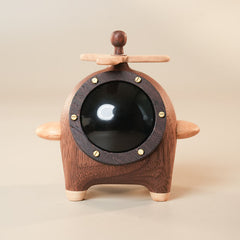 Handcrafted Walnut Cartoon Pilot Pig Airplane Ornament