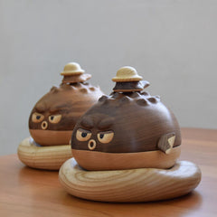 Handcrafted Pufferfish-Shaped Wooden Storage Box