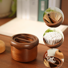 Cute Cake-Shaped Cherry Solid Wood Cotton Swab &Toothpick Storage Holder