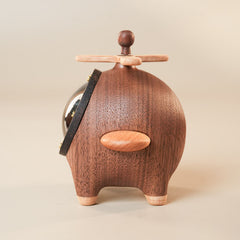 Handcrafted Walnut Cartoon Pilot Pig Airplane Ornament