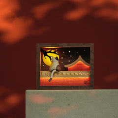 Handcrafted Wooden "Cat Watching the Moon" Dynamic Night Light
