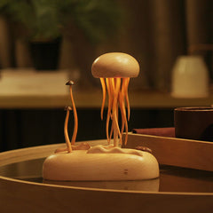 Handcrafted Wooden Jellyfish & Mushroom Dynamic Decor Night Light