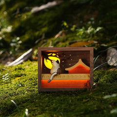 Handcrafted Wooden "Cat Watching the Moon" Dynamic Night Light