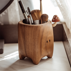 Cute Mushroom Elf Solid Wood Multi-Purpose Storage Cylinder