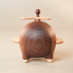 Handcrafted Walnut Cartoon Pilot Pig Airplane Ornament