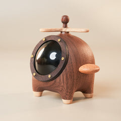 Handcrafted Walnut Cartoon Pilot Pig Airplane Ornament