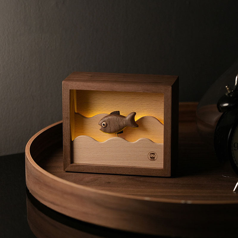 Handcrafted Wooden Dynamic Fish LED Night Light Ornament