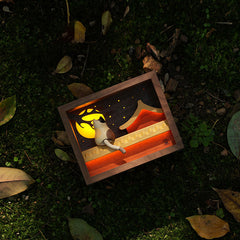 Handcrafted Wooden "Cat Watching the Moon" Dynamic Night Light