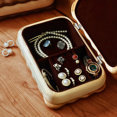 Handcrafted Biscuit Shaped Solid Wood Jewelry Storage Box