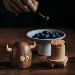 Cute Bull Monster Solid Wood Toothpick Holder