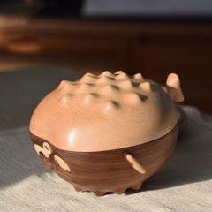 Handcrafted Pufferfish-Shaped Wooden Storage Box