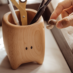 Cute Mushroom Elf Solid Wood Multi-Purpose Storage Cylinder