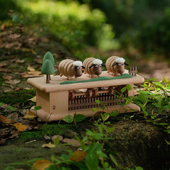 Handcrafted Three Sheep Wooden Dynamic Mechanical Ornament