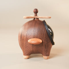 Handcrafted Walnut Cartoon Pilot Pig Airplane Ornament