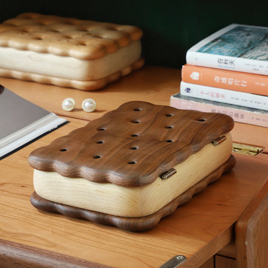 Handcrafted Biscuit Shaped Solid Wood Jewelry Storage Box