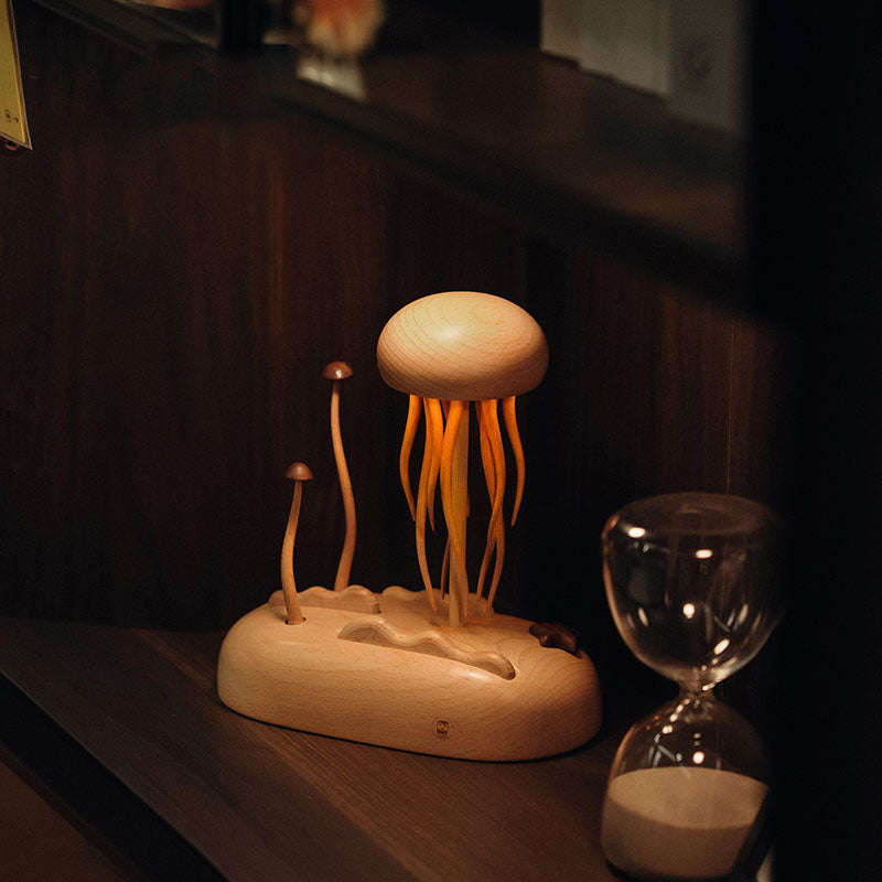 Handcrafted Wooden Jellyfish & Mushroom Dynamic Decor Night Light