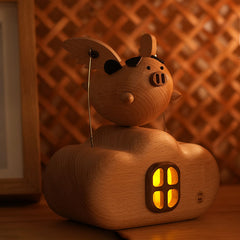 Handcrafted Wooden "Flying Pig" Dynamic Night Light