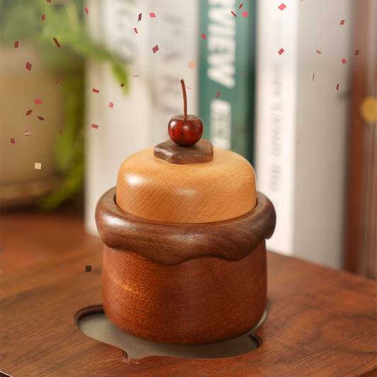 Cute Cake-Shaped Cherry Solid Wood Cotton Swab &Toothpick Storage Holder