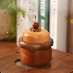 Cute Cake-Shaped Cherry Solid Wood Cotton Swab &Toothpick Storage Holder