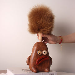 Handcrafted Sausage-Mouth Wooden Doll Vase (with Dust Brush)