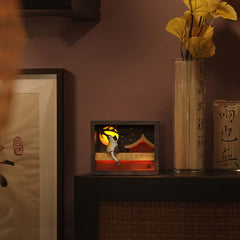 Handcrafted Wooden "Cat Watching the Moon" Dynamic Night Light