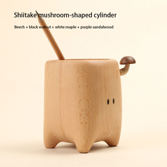 Cute Mushroom Elf Solid Wood Multi-Purpose Storage Cylinder