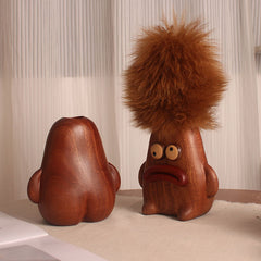Handcrafted Sausage-Mouth Wooden Doll Vase (with Dust Brush)