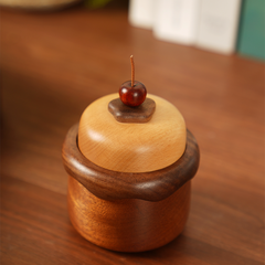 Cute Cake-Shaped Cherry Solid Wood Cotton Swab &Toothpick Storage Holder