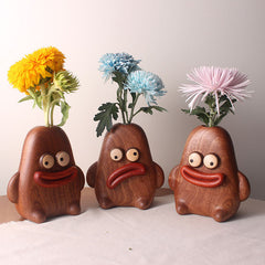 Handcrafted Sausage-Mouth Wooden Doll Vase (with Dust Brush)