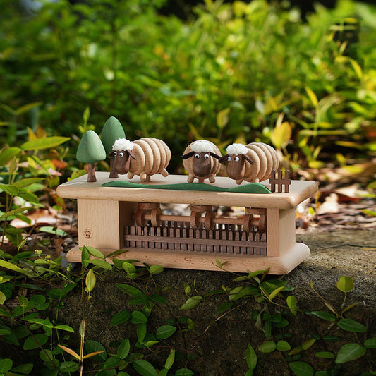 Handcrafted Three Sheep Wooden Dynamic Mechanical Ornament