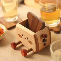 Handcrafted Toaster-Shaped Wooden Coaster Set
