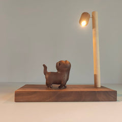 Handcrafted Wooden Cat Street Lamp Night Light