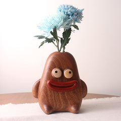 Handcrafted Sausage-Mouth Wooden Doll Vase (with Dust Brush)