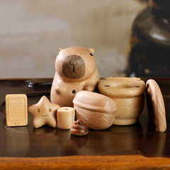 Handcrafted Magnetic Capybara Wooden Figurine Set