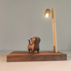 Handcrafted Wooden Cat Street Lamp Night Light