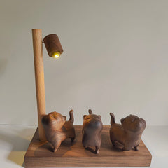 Handcrafted Wooden Cat Street Lamp Night Light