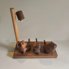 Handcrafted Wooden Cat Street Lamp Night Light