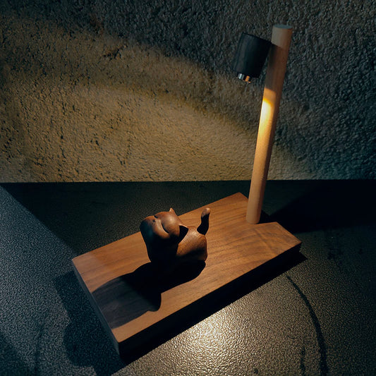 Handcrafted Wooden Cat Street Lamp Night Light