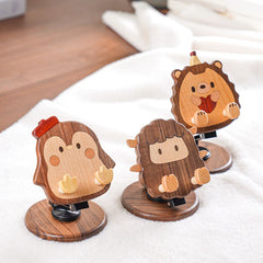 Collection of Cute Animal-Shaped Wooden Phone Stands