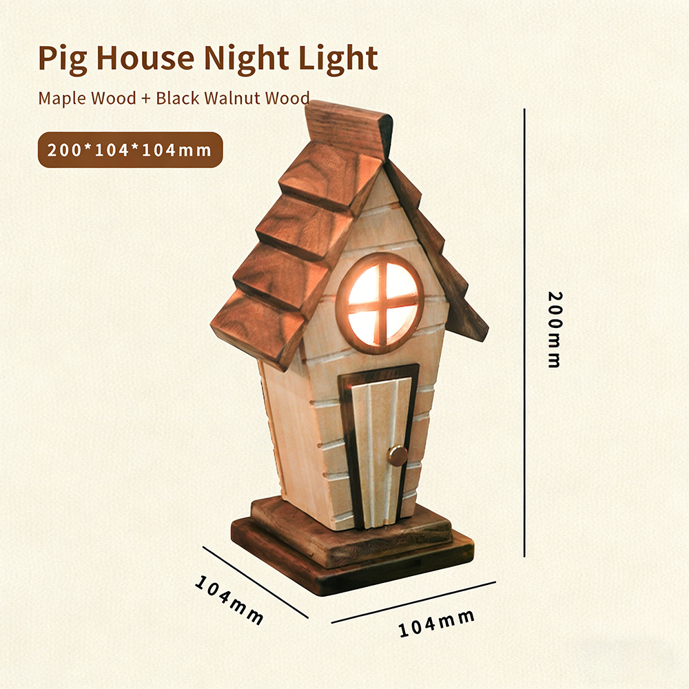Handcrafted Pig House Wooden Night Light